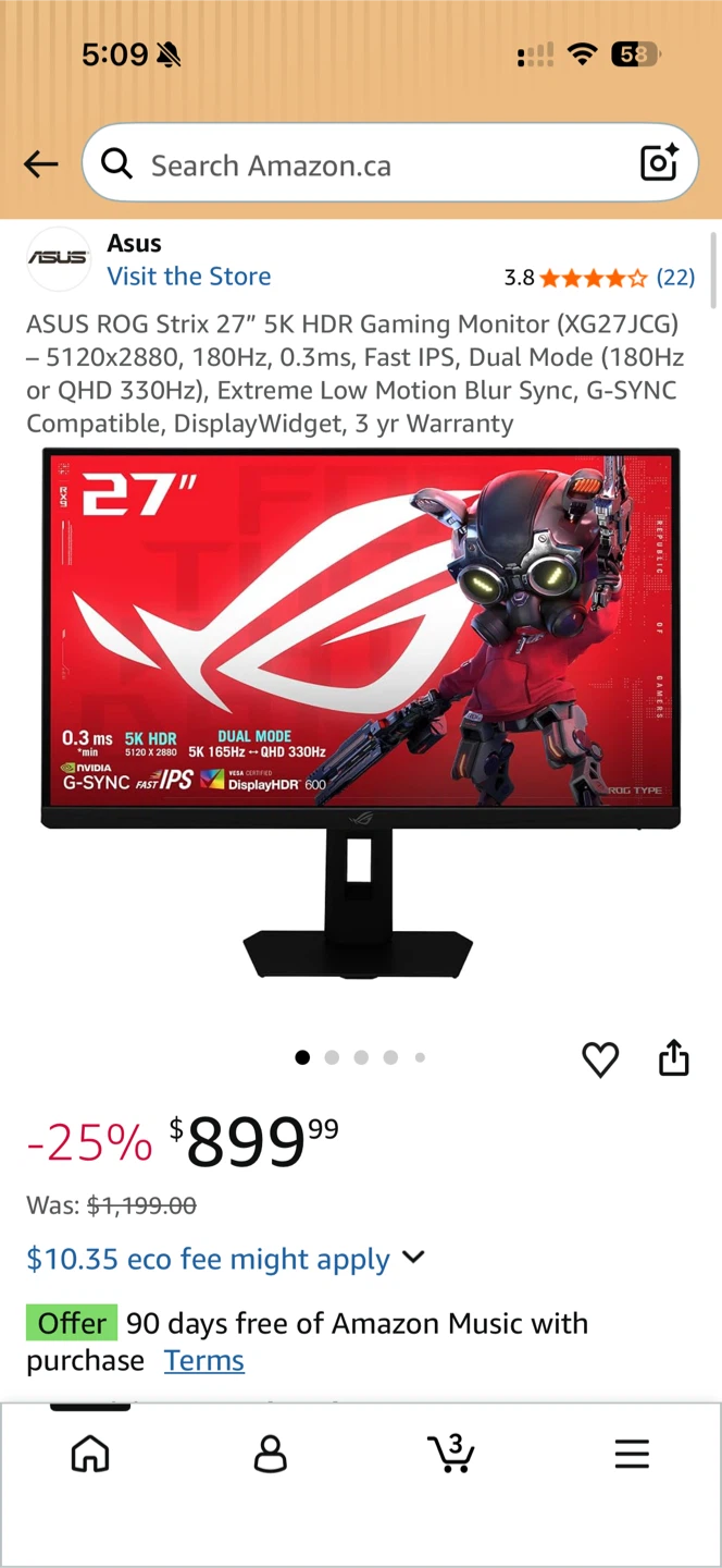 ASUS ROG Strix 27" 5K HDR Gaming Monitor (XG27JCG)