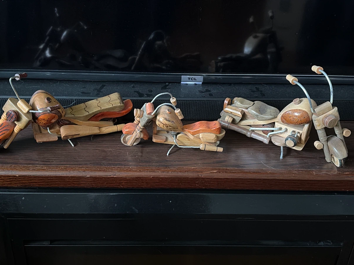 Wooden Motorcycle Figurines