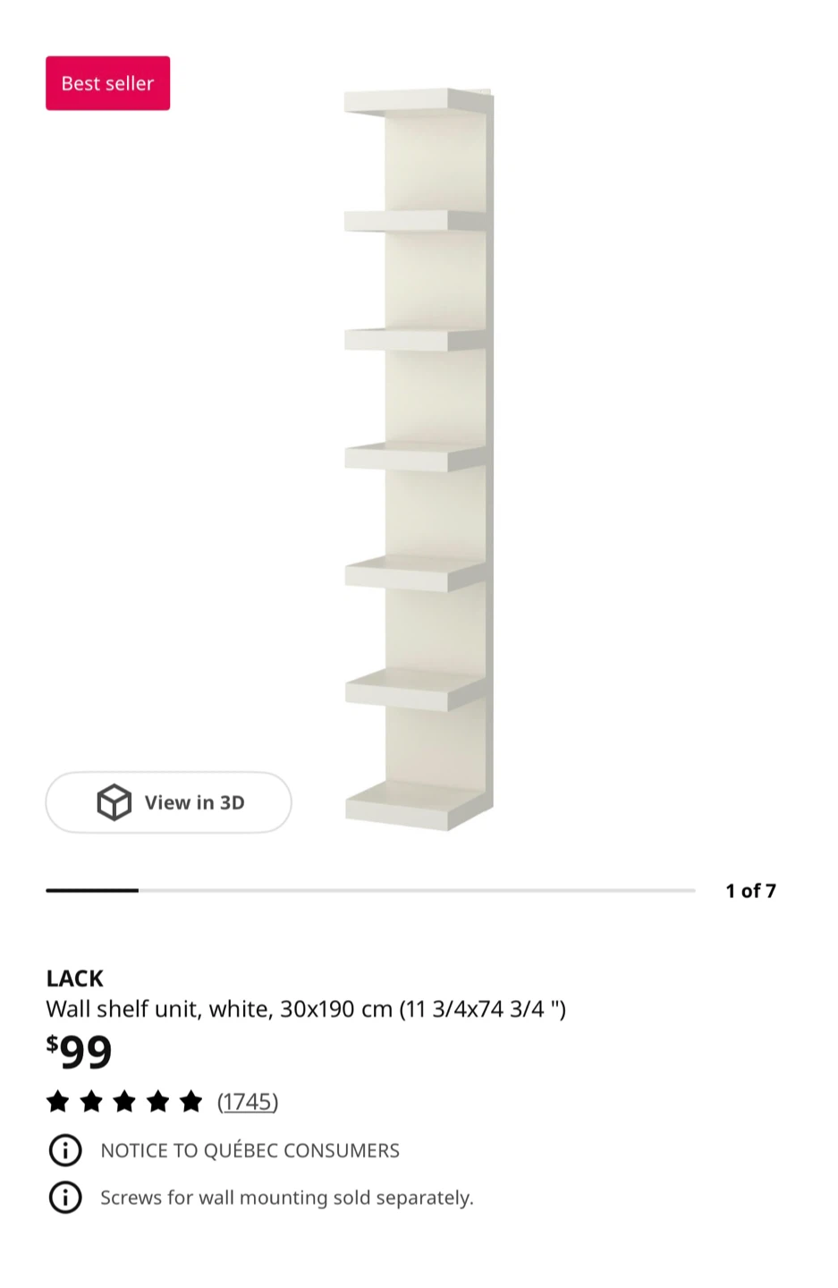 IKEA LACK Wall Shelf Unit White 30x190 cm - photo 2