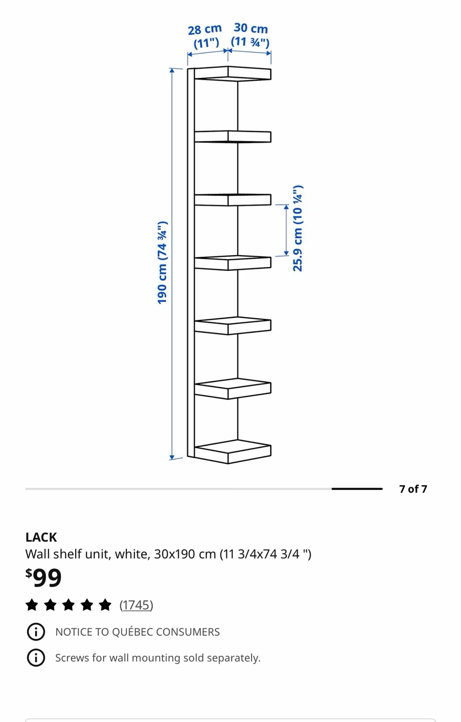IKEA LACK Wall Shelf Unit White 30x190 cm - photo 3