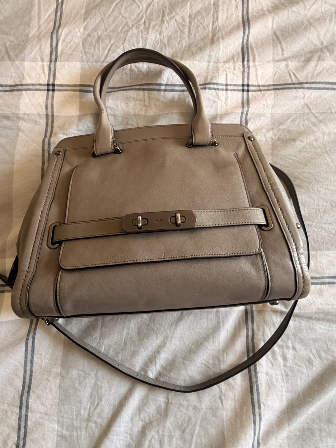 Coach Leather Satchel Bag - Grey