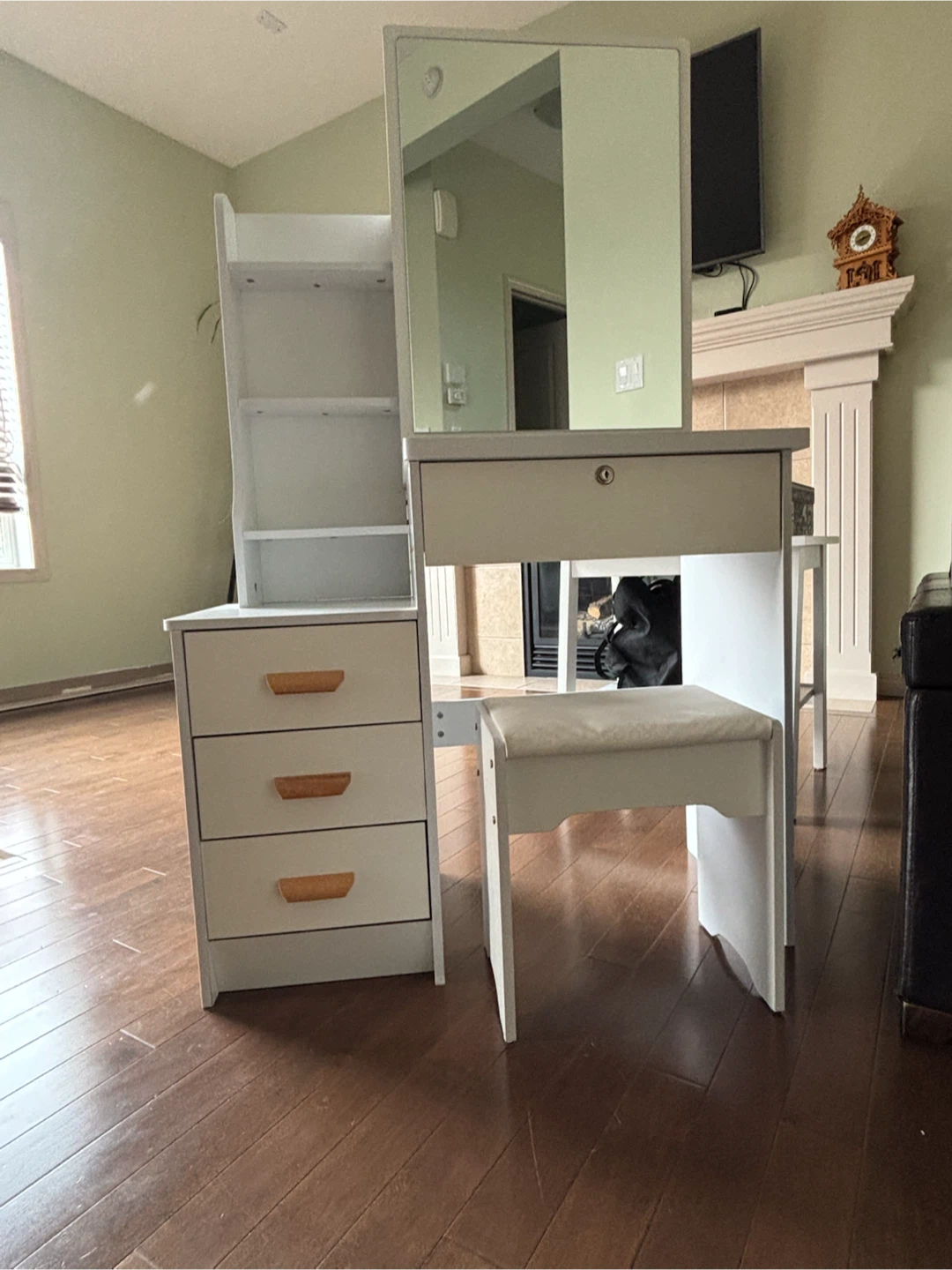 White Vanity Set with Mirror and Stool