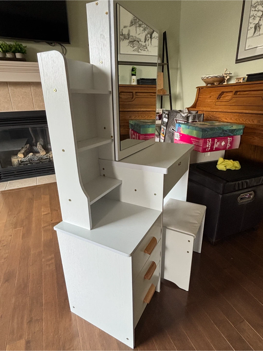 White Vanity Set with Mirror and Stool - photo 2