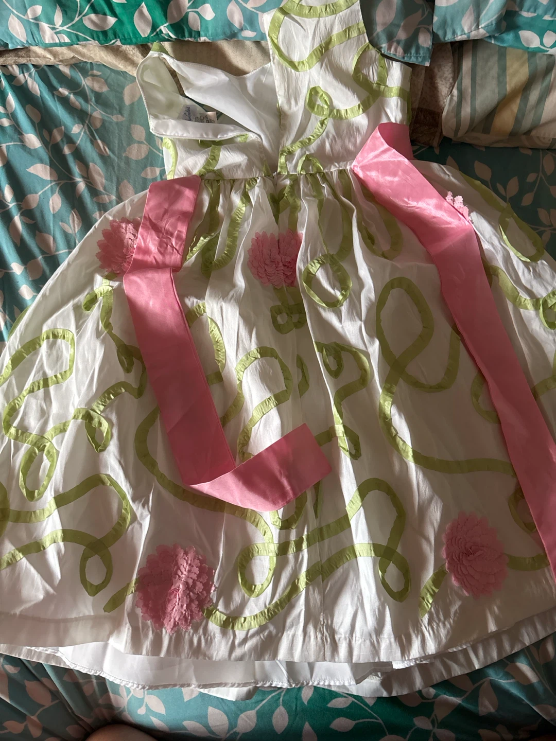 Jayne Copeland White Dress with Pink & Green Ribbon Detail - photo 4