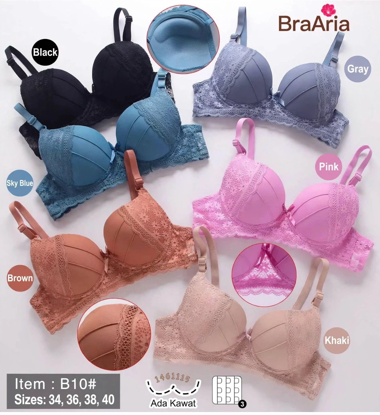Women's Lace Padded Bra - Various Colours.      B10