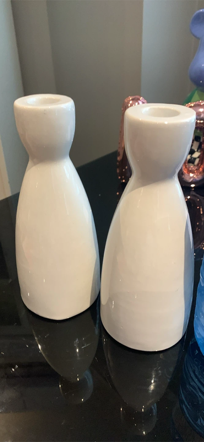 Pair of White Ceramic Candle Holders - photo 2