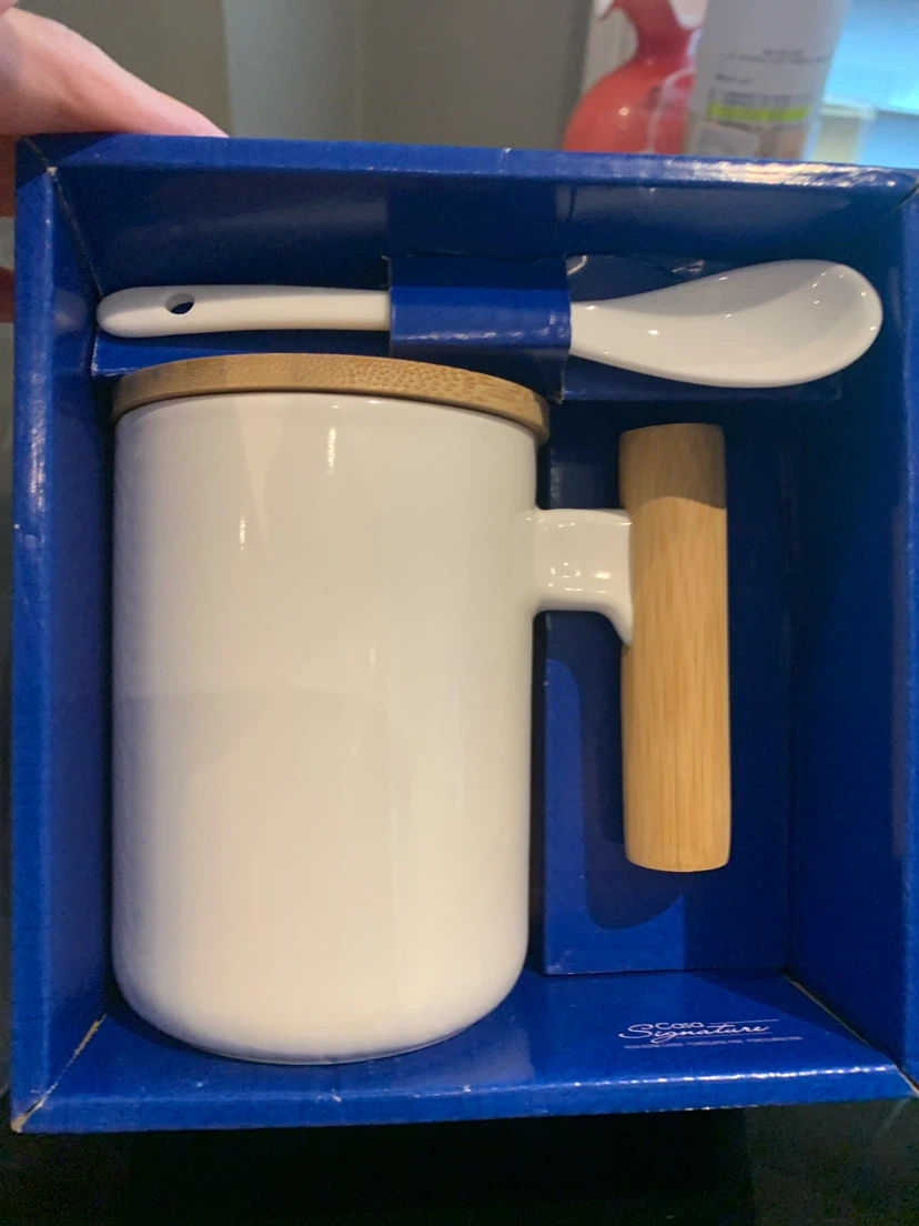 Signature Ceramic Mug with Bamboo Lid and Spoon