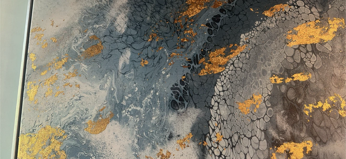 Abstract Pour Painting with Gold Leaf Accents - photo 3