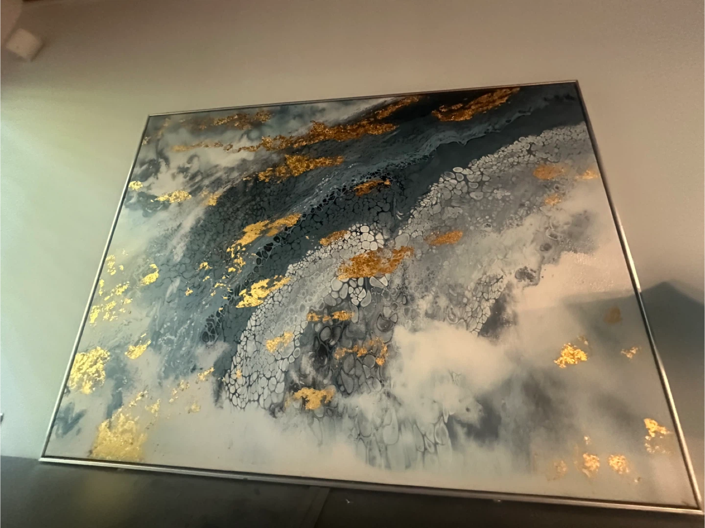 Abstract Pour Painting with Gold Leaf Accents - photo 2