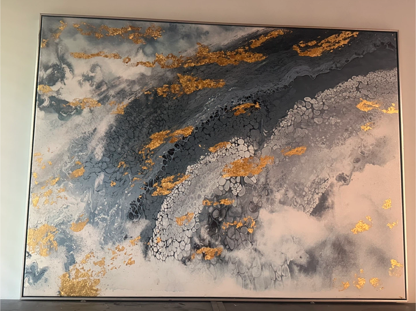 Abstract Pour Painting with Gold Leaf Accents