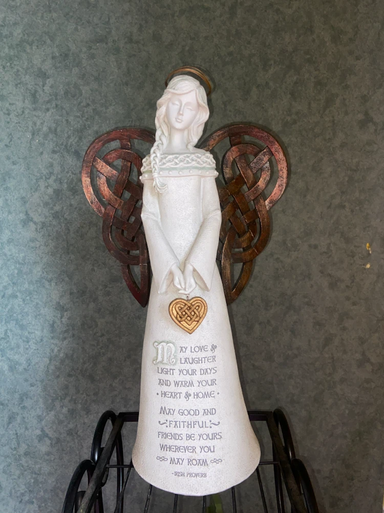 Angel Figurine with Celtic Knot Wings and Irish Proverb