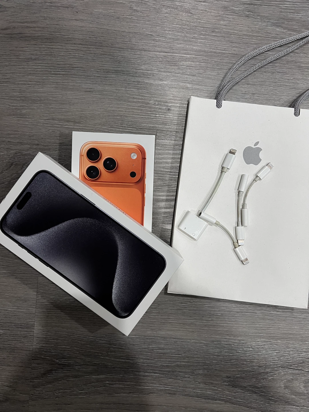 iPhone boxes and cables