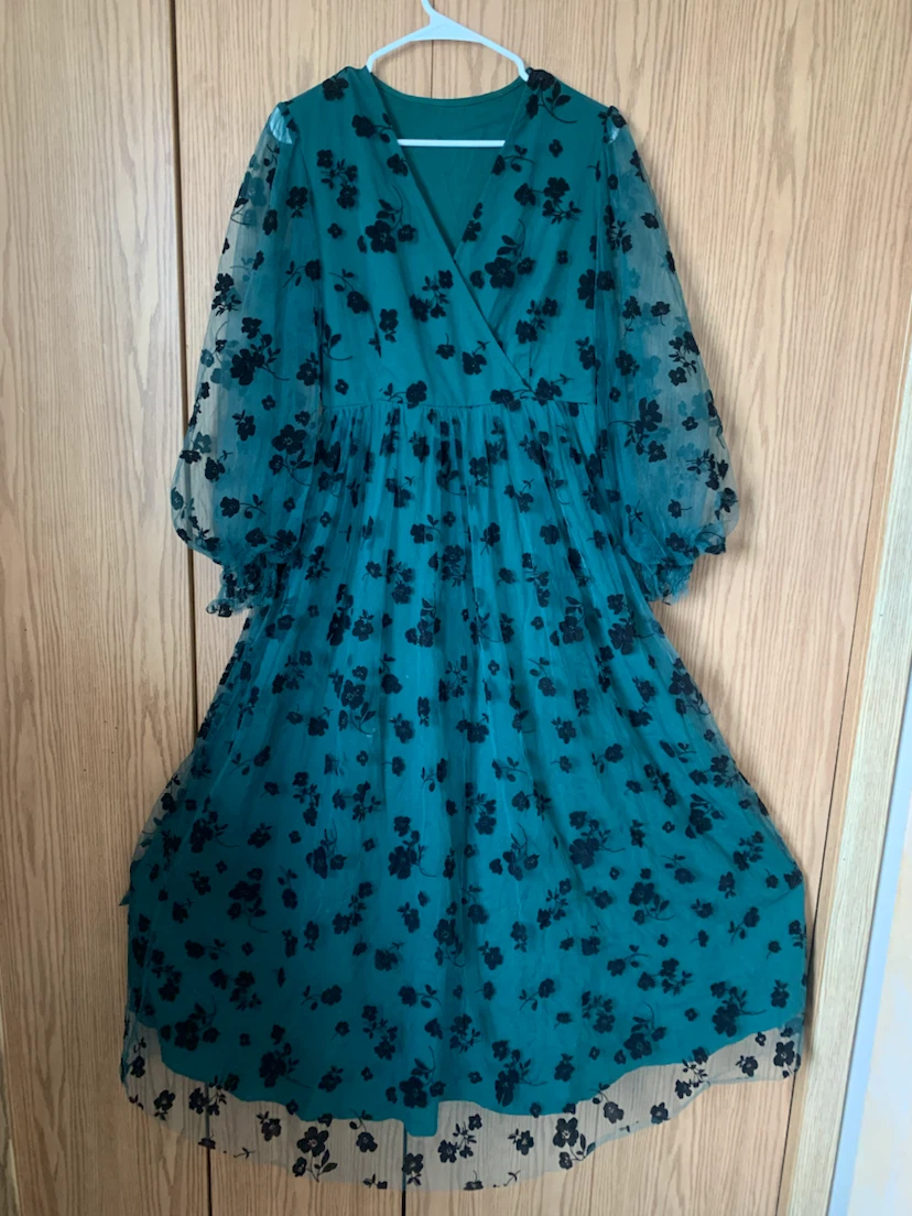 Green Floral Mesh Maxi Dress