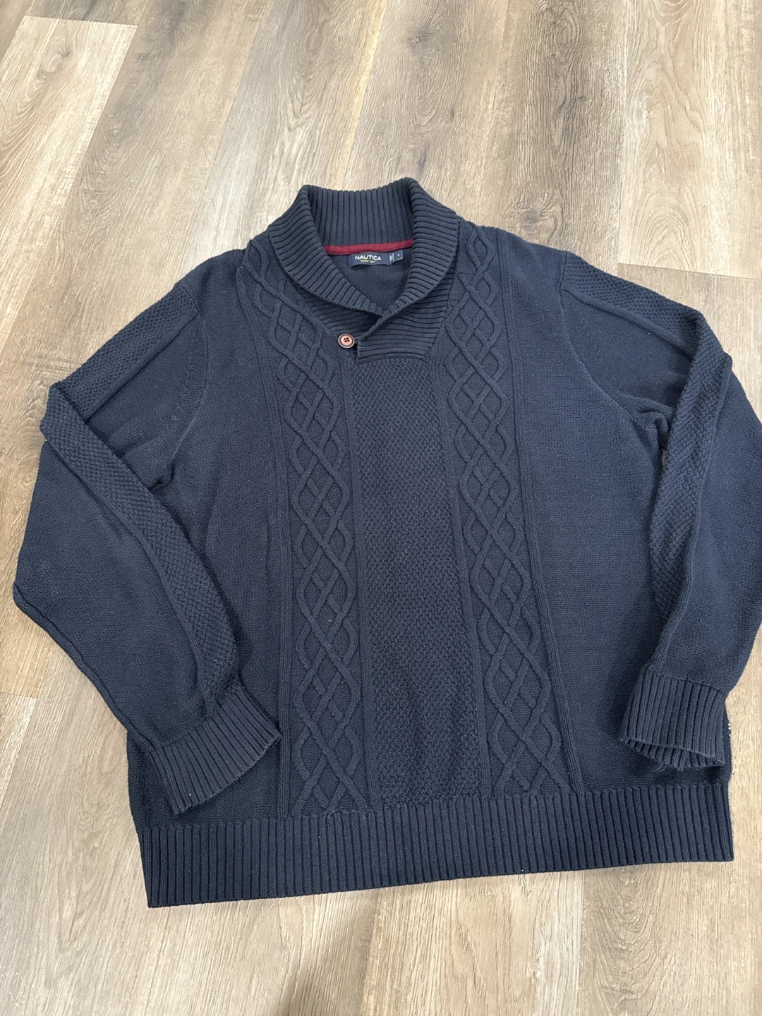 Nautica Men's Navy Cable Knit Shawl Collar Sweater Size L