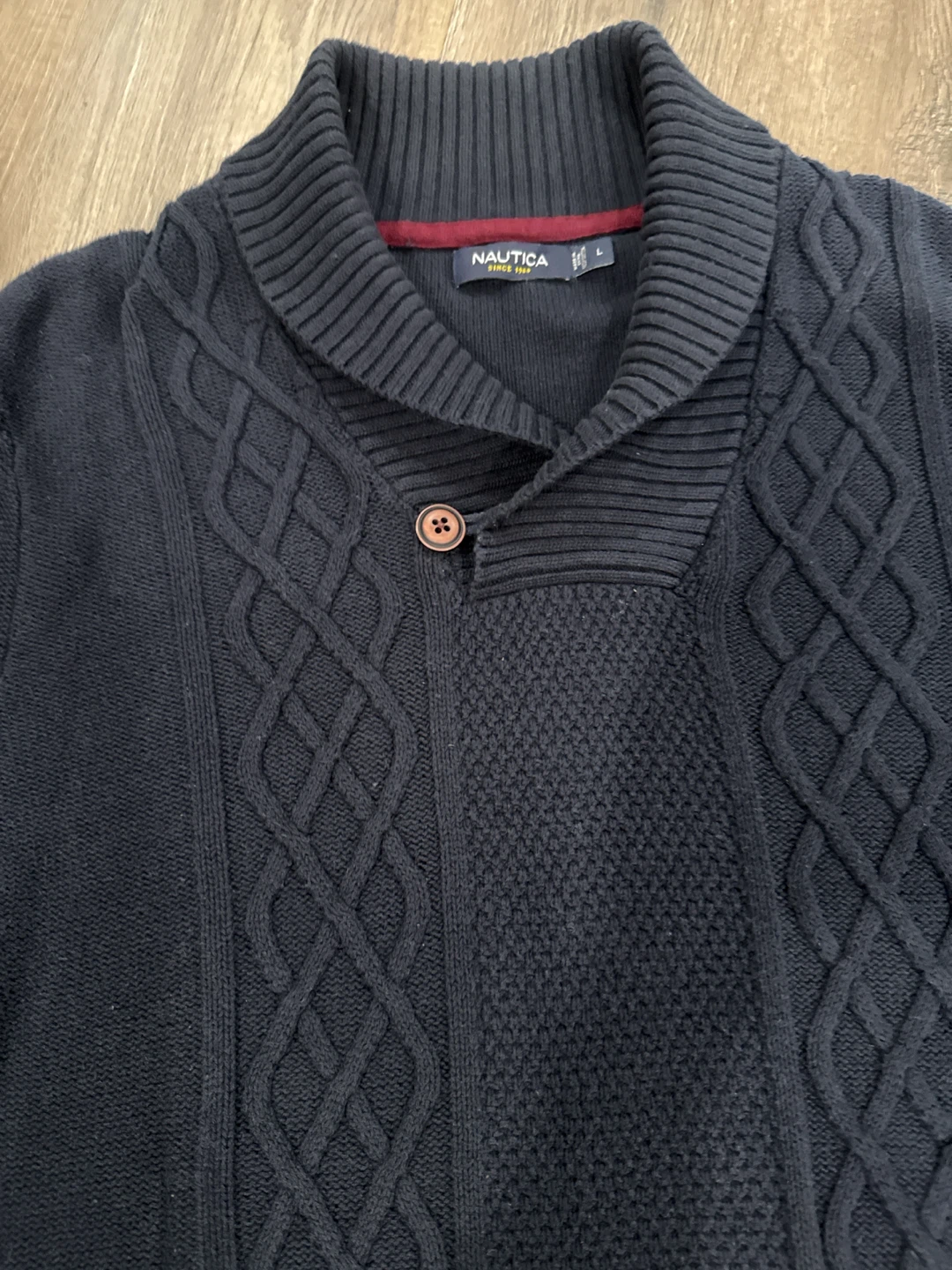 Nautica Men's Navy Cable Knit Shawl Collar Sweater Size L - photo 2