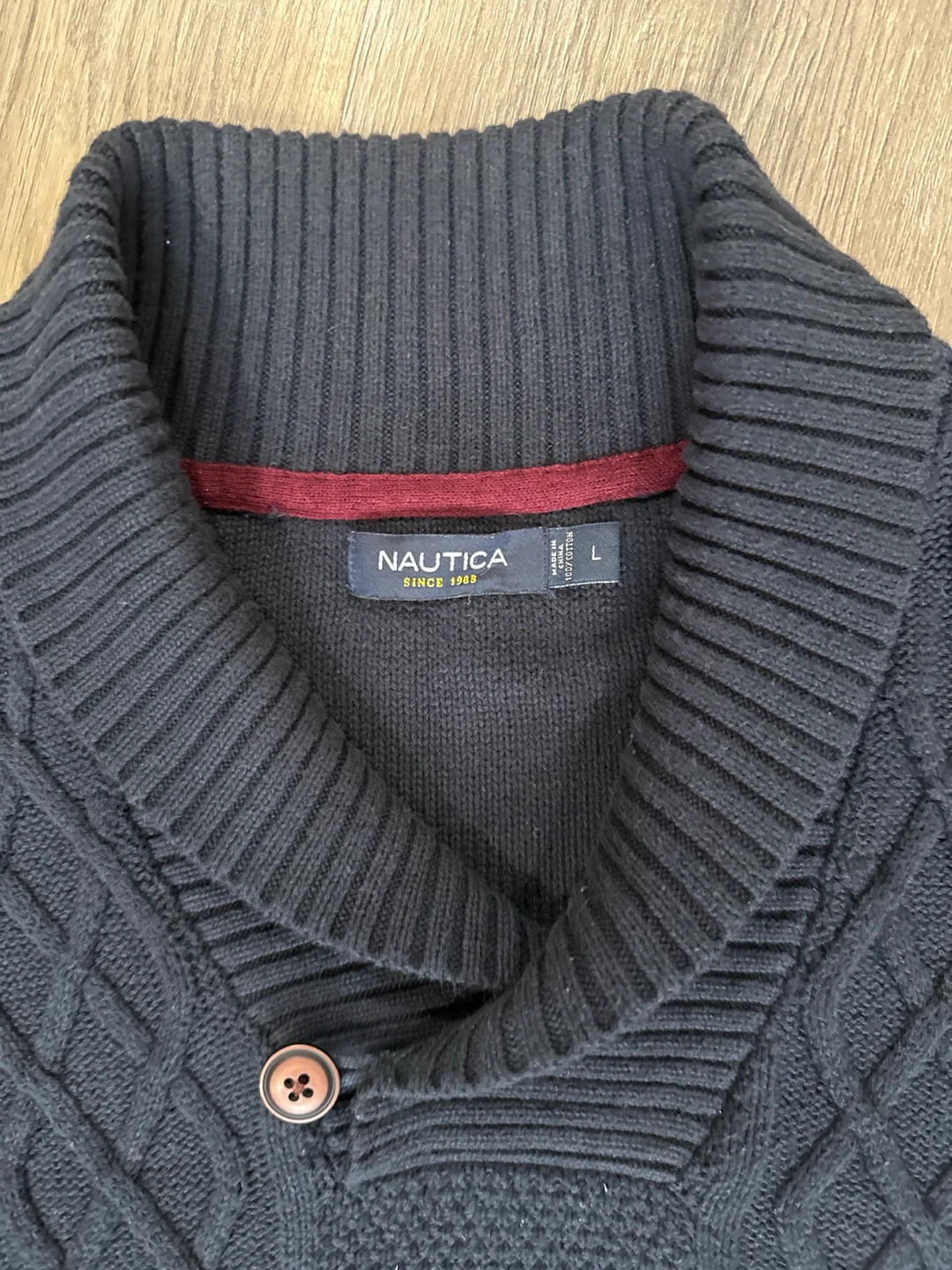 Nautica Men's Navy Cable Knit Shawl Collar Sweater Size L - photo 3