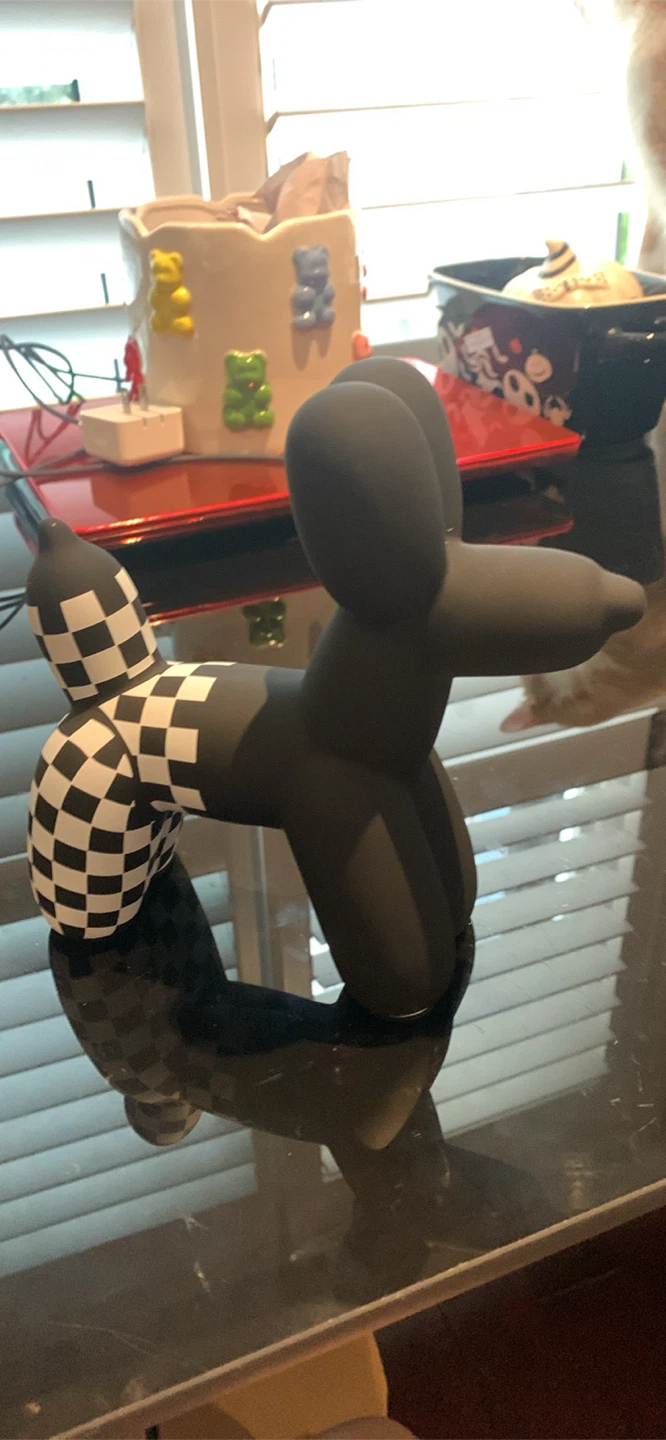 Black Balloon Dog Figurine with Checkered Pattern - photo 2