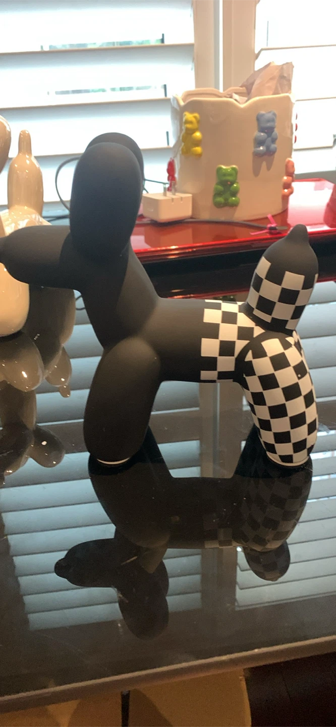 Black Balloon Dog Figurine with Checkered Pattern - photo 4