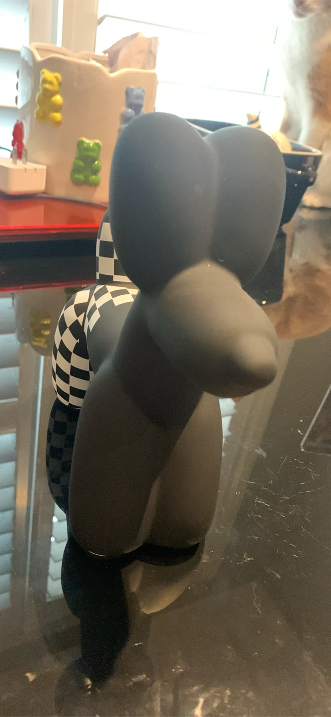 Black Balloon Dog Figurine with Checkered Pattern - photo 5