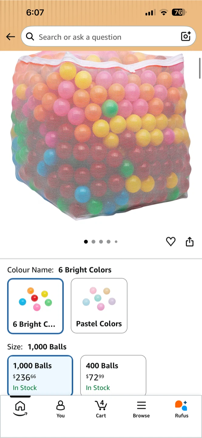 BNIB Amazon Basics 1,000 Ball Pit Balls - 6 Bright Colors