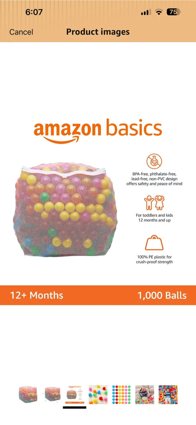 BNIB Amazon Basics 1,000 Ball Pit Balls - 6 Bright Colors - photo 3