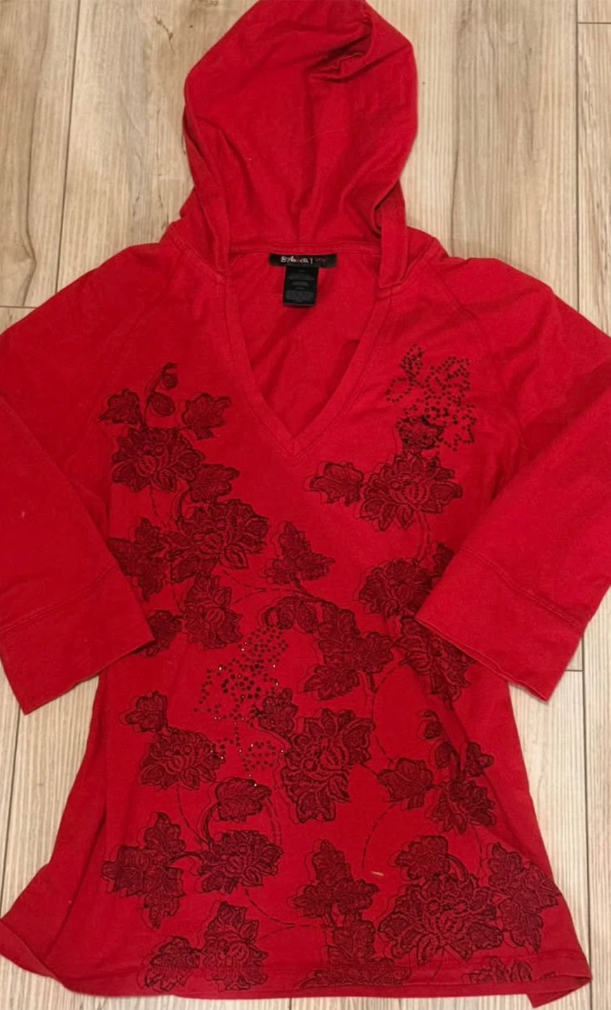 Red floral rhinestone hoodie