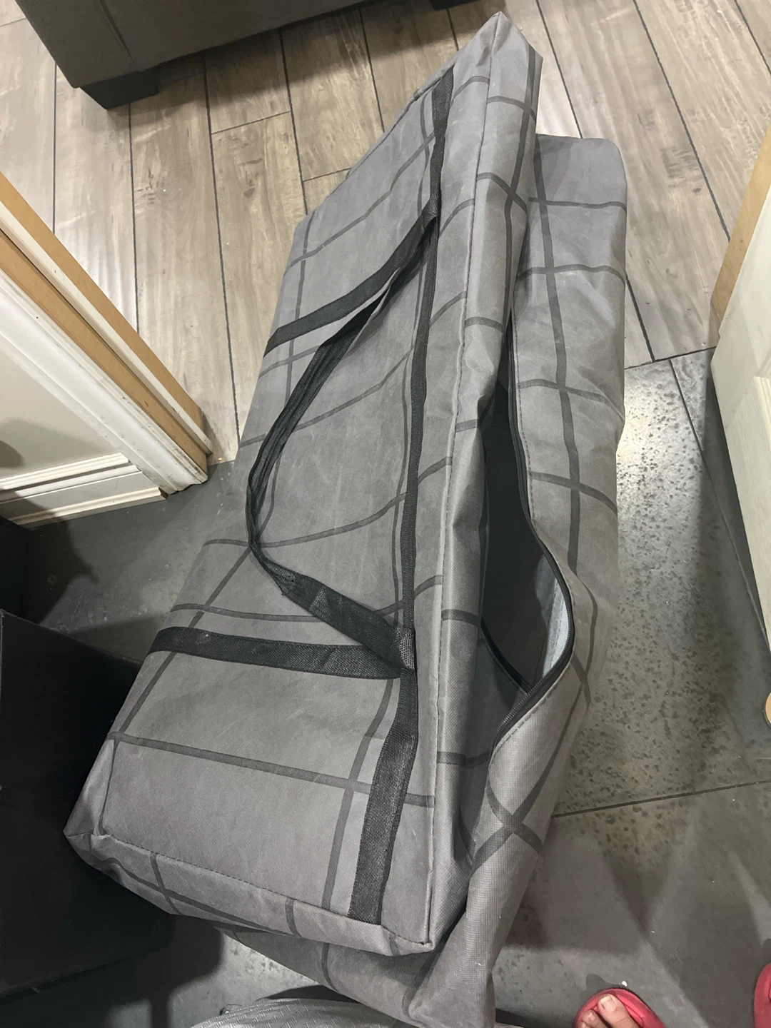 Grey Plaid Storage Bag with Zipper