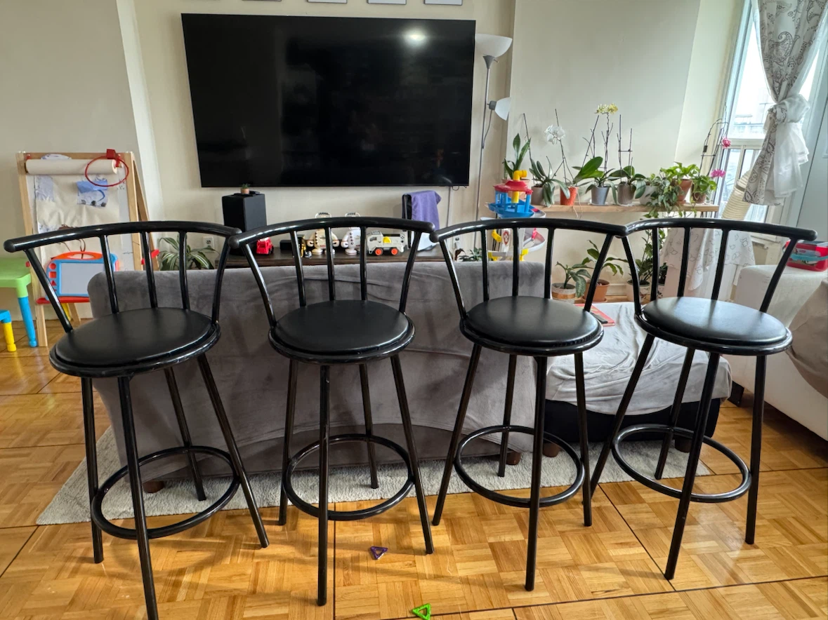 Set of 4 Black Metal Bar Stools - photo 2
