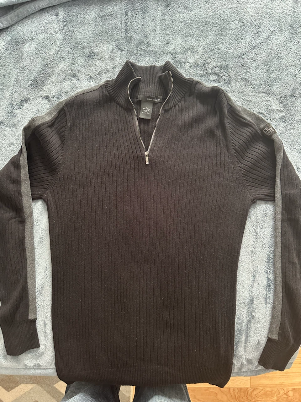New Calvin Klein Jeans Black Ribbed Quarter-Zip Sweater - Size M