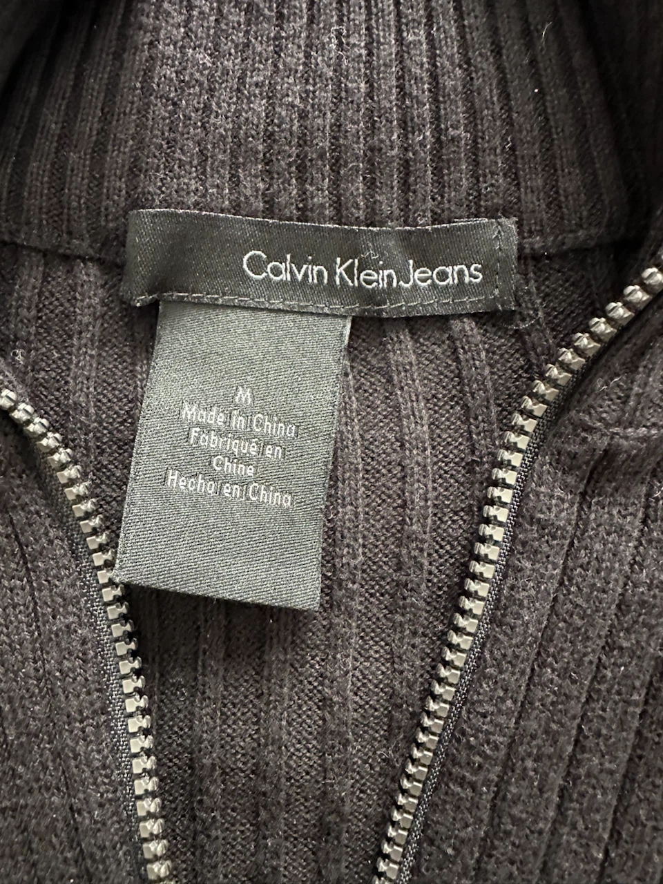 New Calvin Klein Jeans Black Ribbed Quarter-Zip Sweater - Size M - photo 2