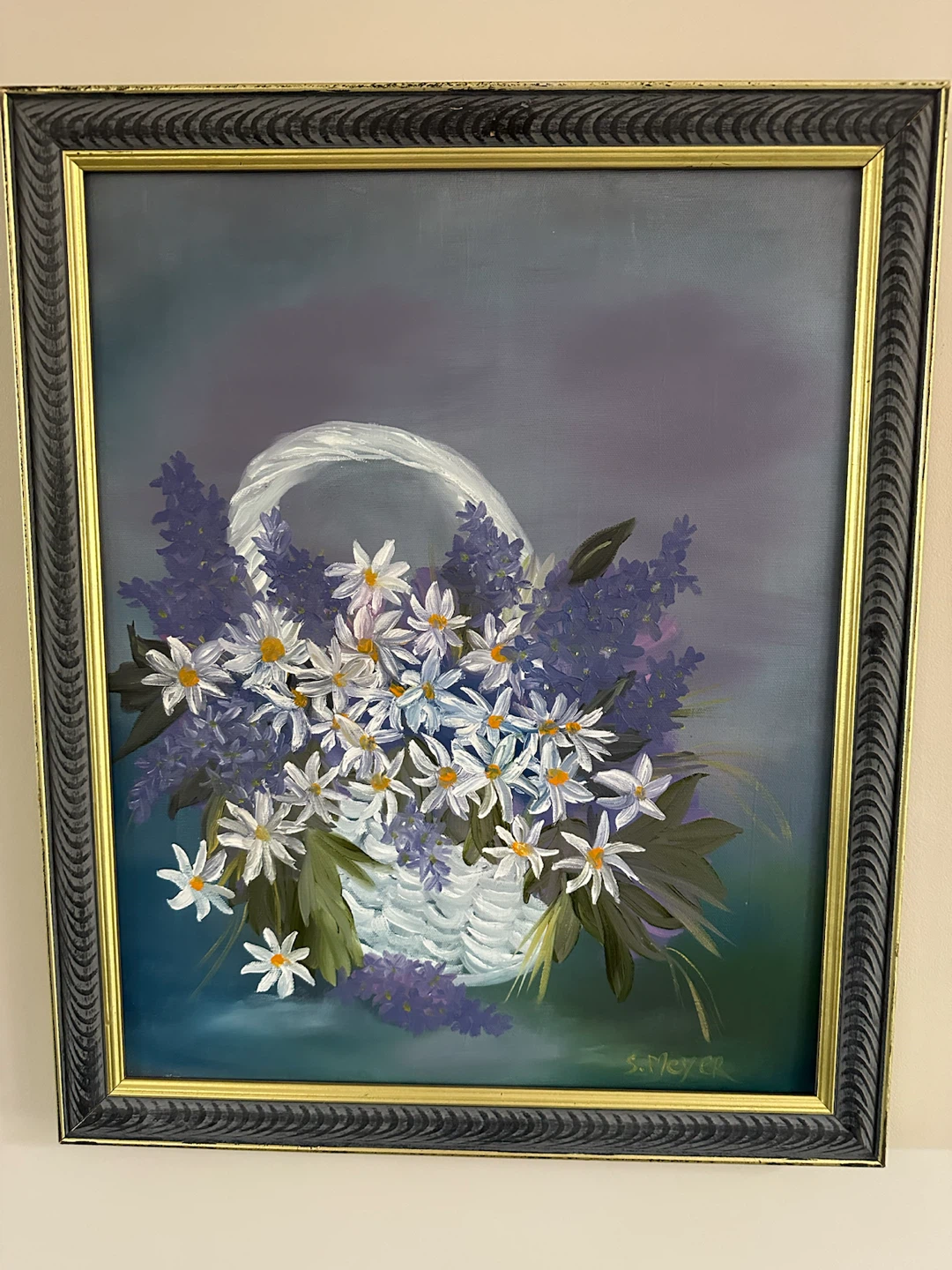 Vintage Floral Basket Oil Painting