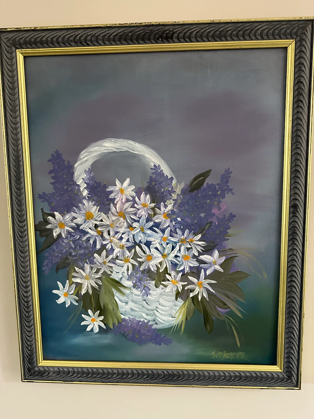 Vintage Floral Basket Oil Painting - photo 2