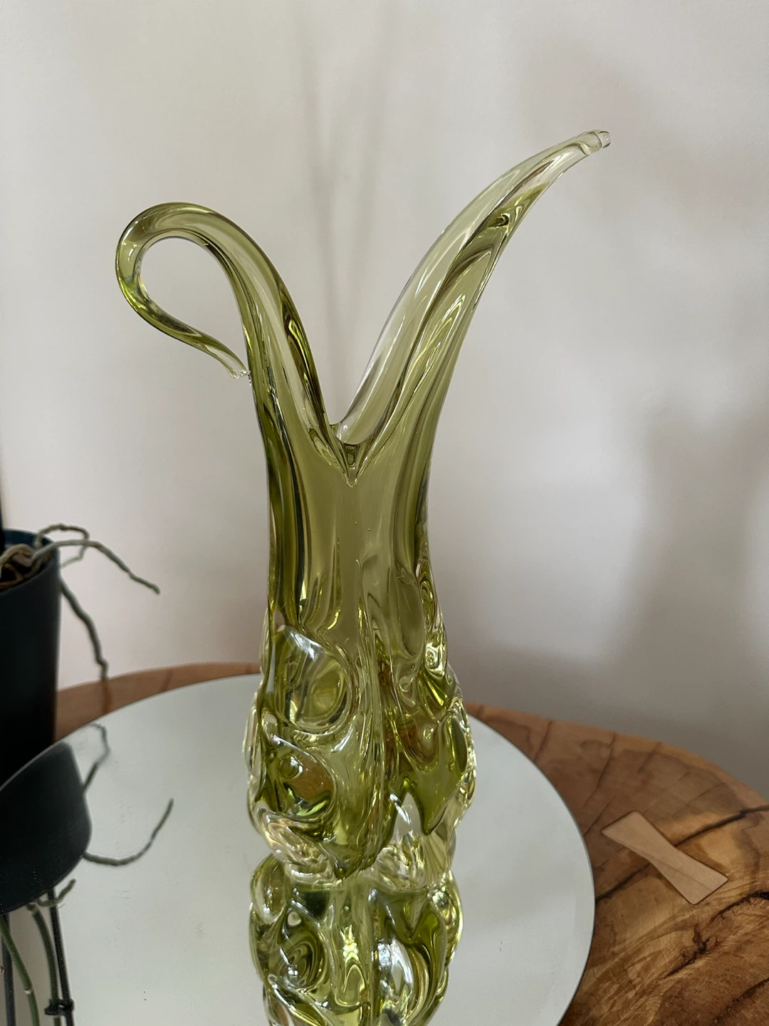 Vintage Murano Style Art Glass Vase - Olive Green