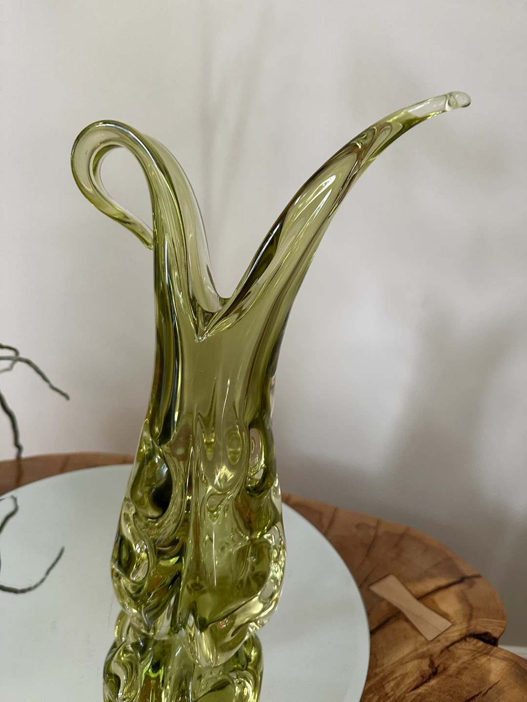Vintage Murano Style Art Glass Vase - Olive Green - photo 2