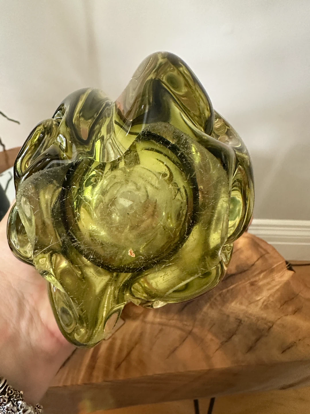 Vintage Murano Style Art Glass Vase - Olive Green - photo 5