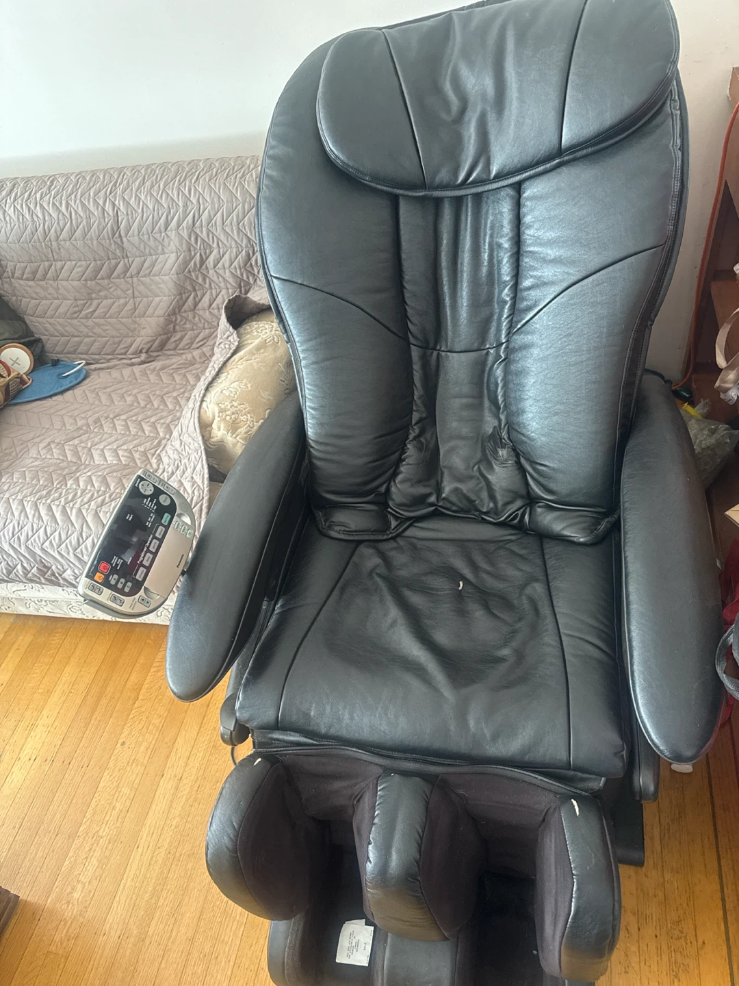 Black Leather Massage Chair with Foot Rest