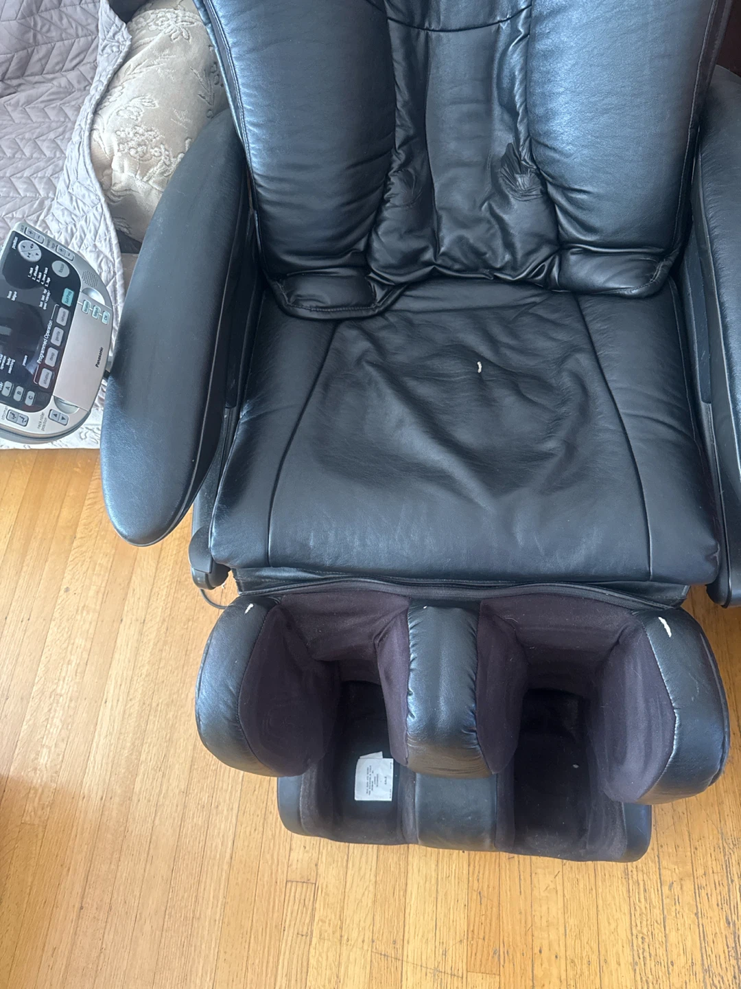 Black Leather Massage Chair with Foot Rest - photo 2