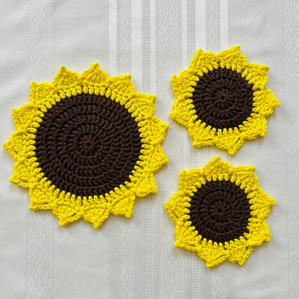 Crocheted Sunflower Coasters - Set of 3