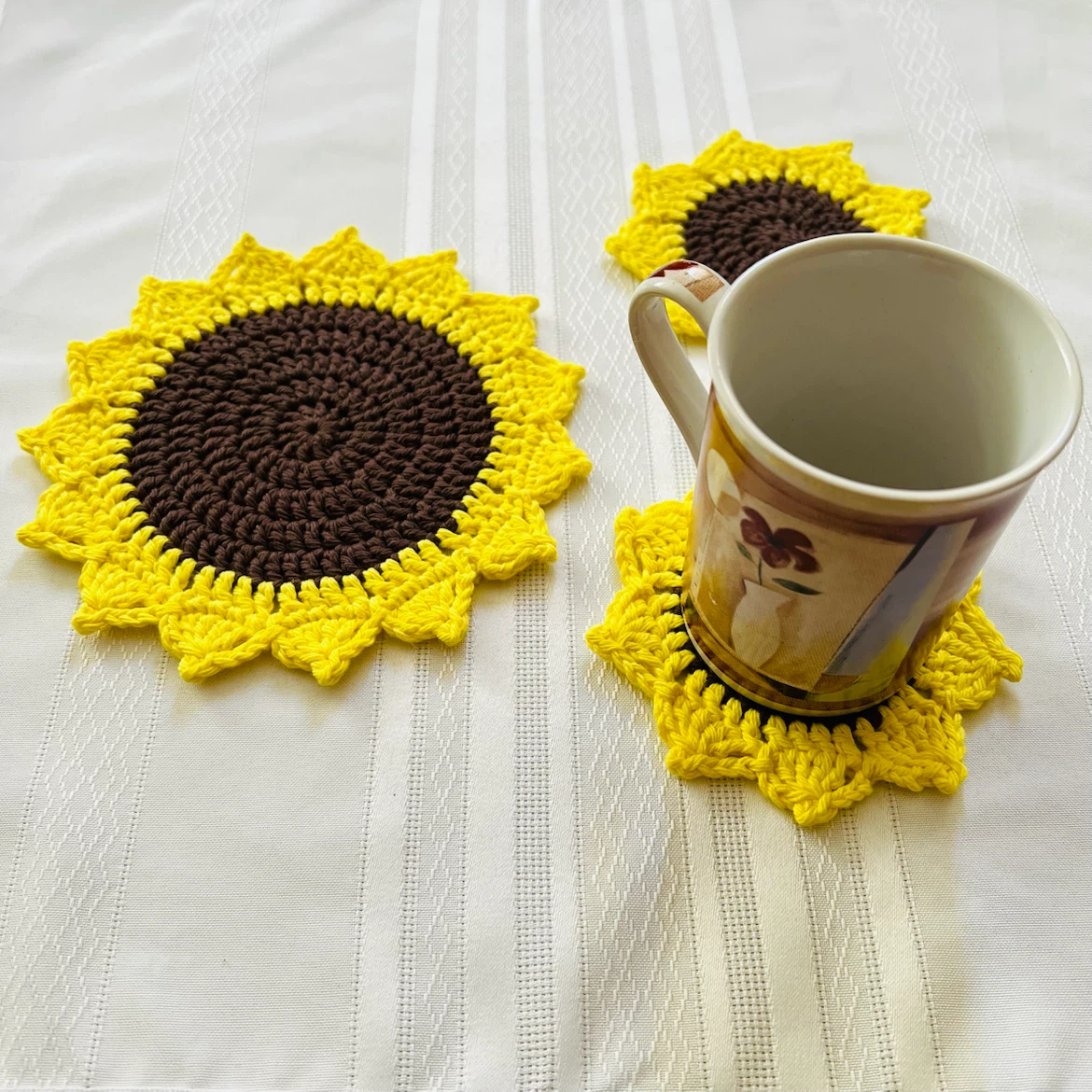 Crocheted Sunflower Coasters - Set of 3 - photo 2