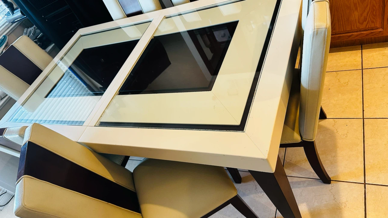 White and Wood Dining Set with Glass Top Table and Cabinet - photo 4