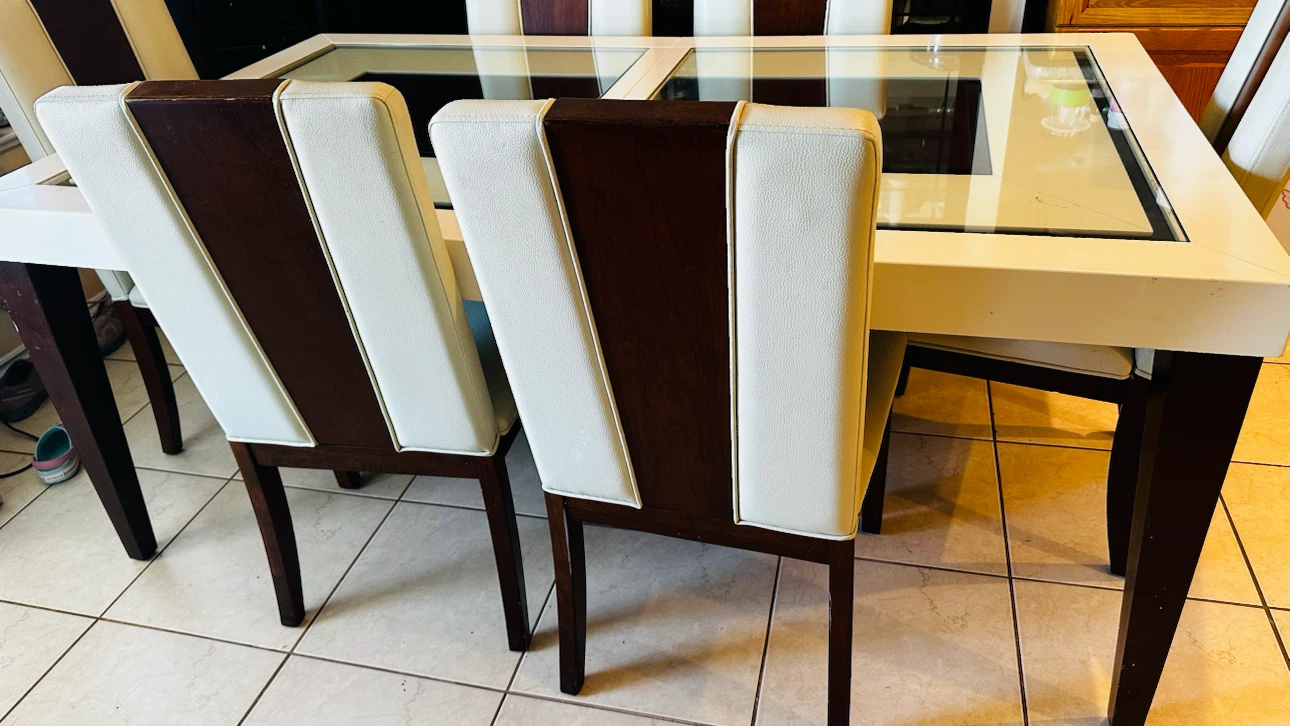 White and Wood Dining Set with Glass Top Table and Cabinet - photo 5