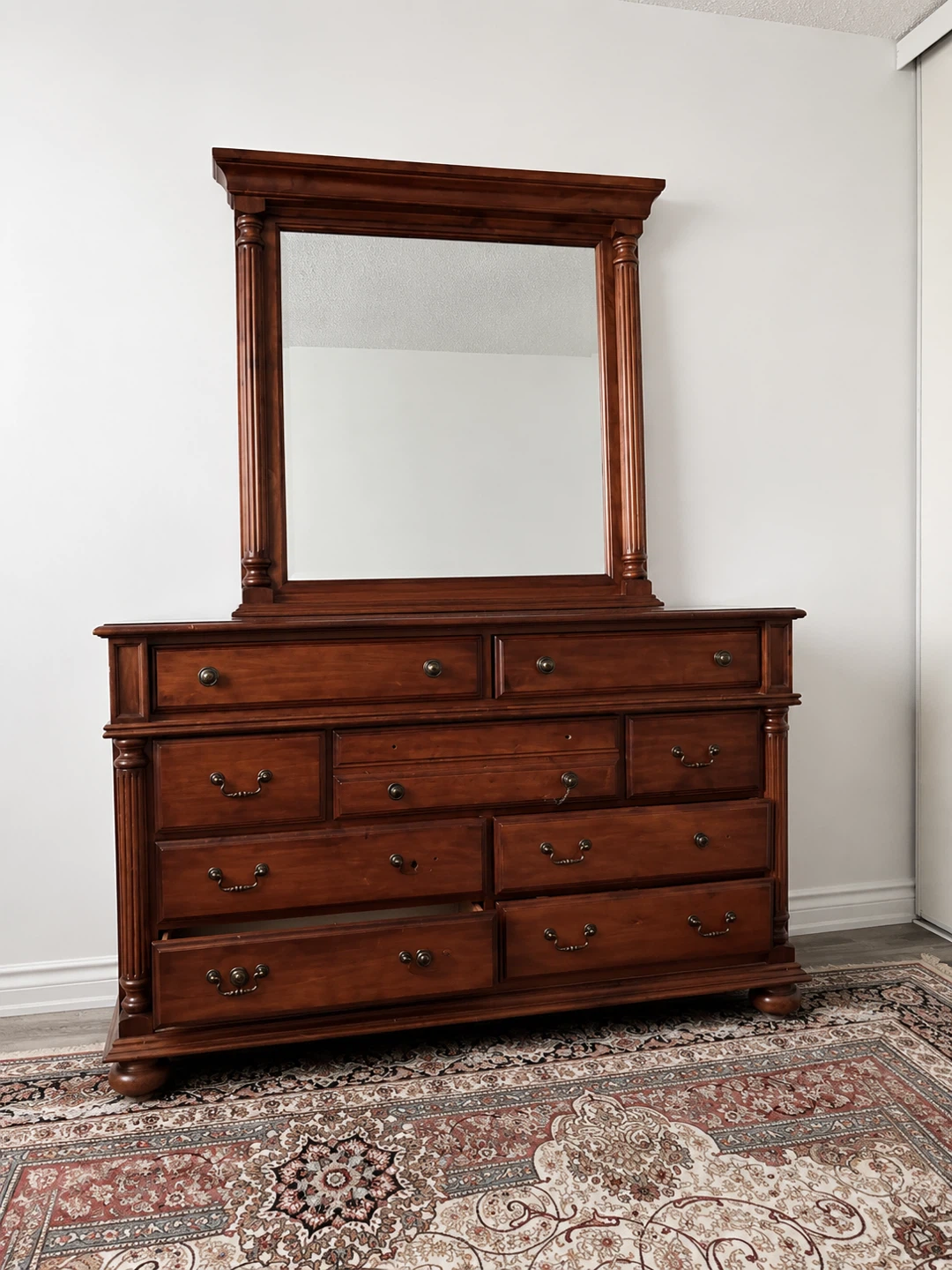 Wooden Dresser with Mirror and Matching Queen Bed - photo 2