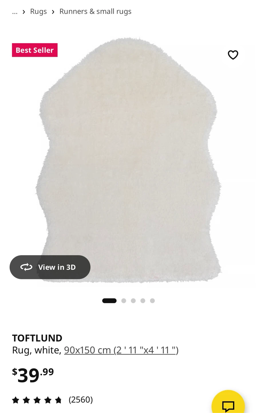 IKEA TOFTLUND Rug, White, 90x150 cm
