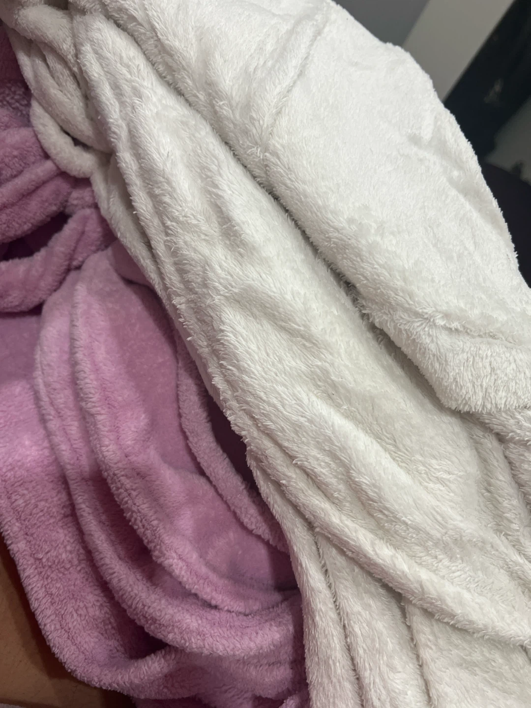 Plush Bathrobe - Pink & White