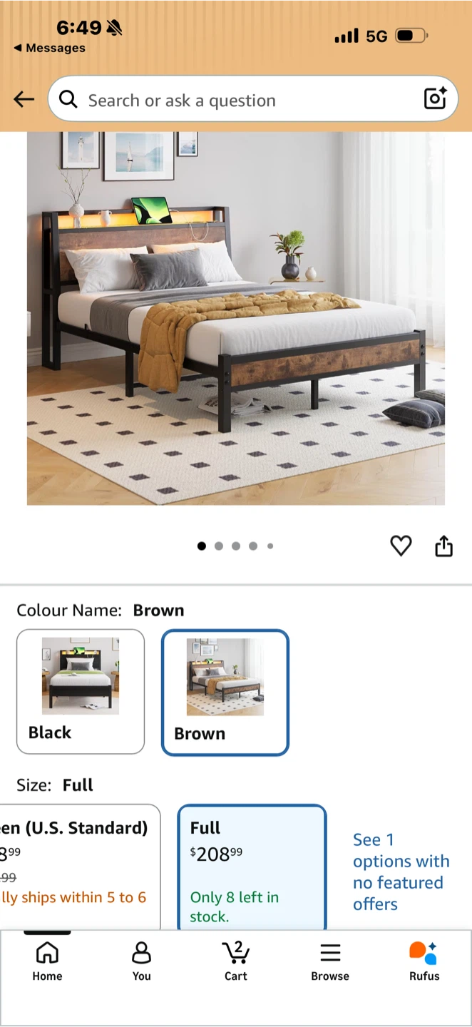 JURMERRY Full Size Storage Headboard Bed Frame in Brown