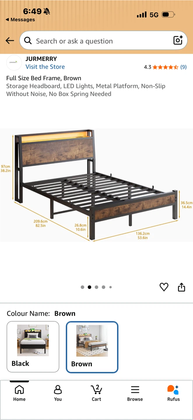 JURMERRY Full Size Storage Headboard Bed Frame in Brown - photo 2