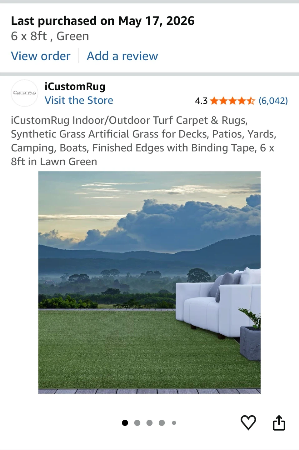 iCustomRug Indoor/Outdoor Turf Carpet 6 x 8ft Green