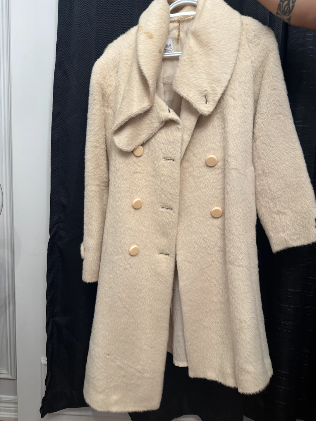 Cream Double-Breasted Wool Blend Coat