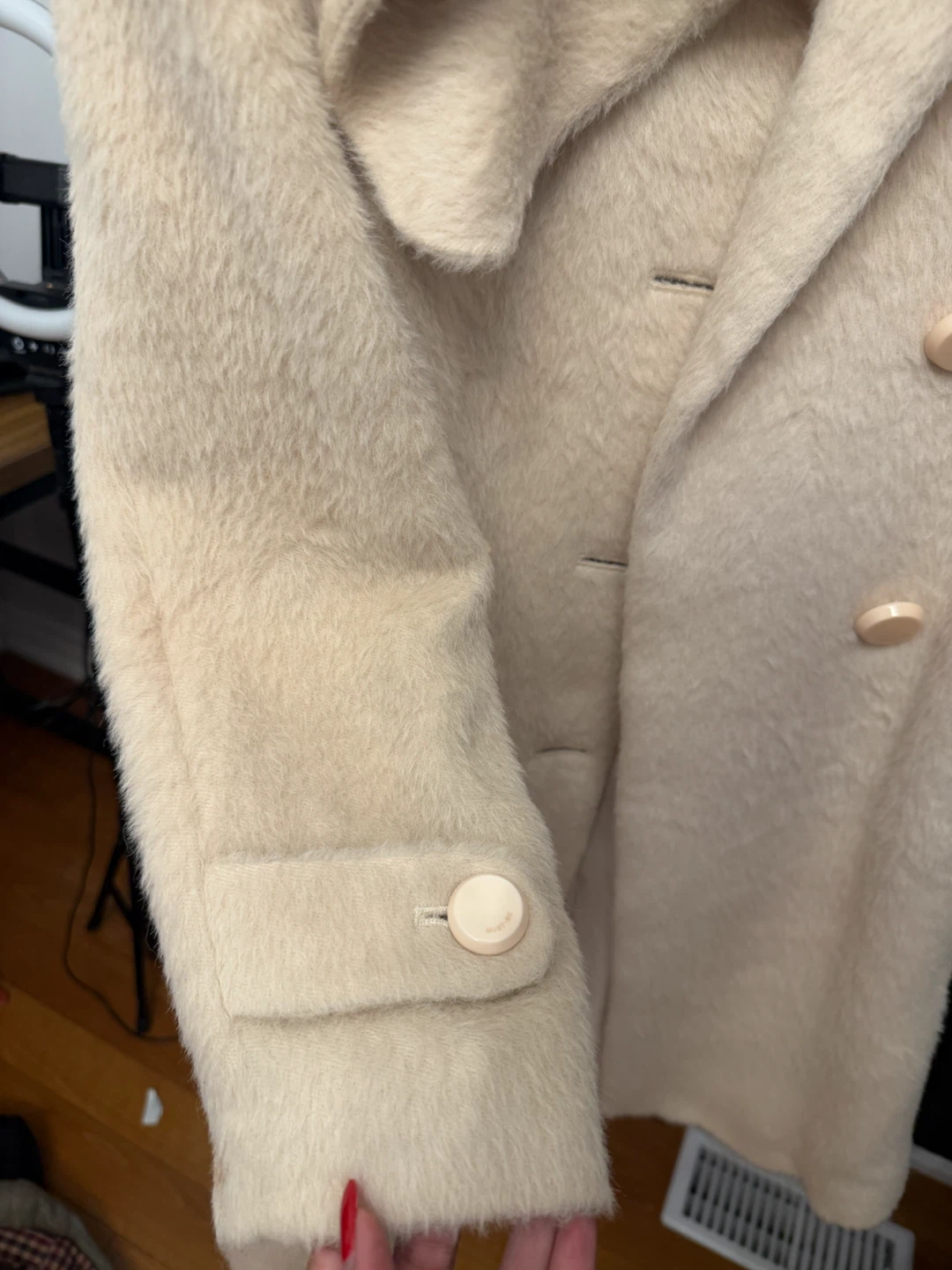 Cream Double-Breasted Wool Blend Coat - photo 3