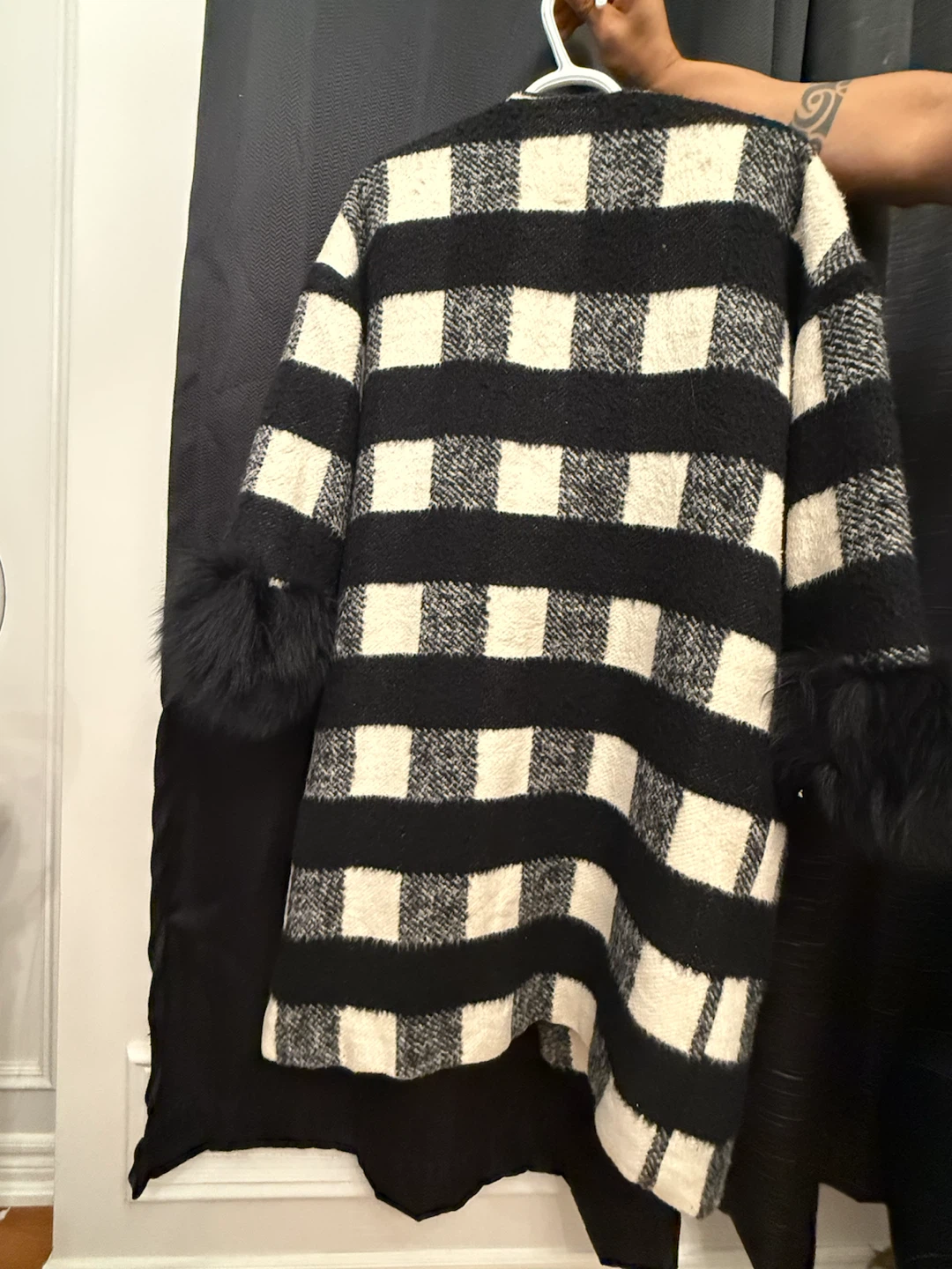 Buffalo Check Coat with Faux Fur Cuffs - photo 2
